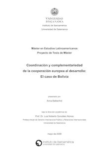 Coordinación y complementariedad de la cooperación europea al desarrollo: El caso de Bolivia