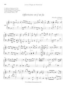 Partition Offertoire en f ut fa (Offertoire Dialogue du 8e Ton de Monsieur Le Beigue, en Pièces d’orgue attribuées à Nicolas Lebègue), Livre d orgue de Montréal