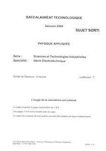 Baccalaureat 2004 physique appliquee s.t.i (genie electrotechnique)