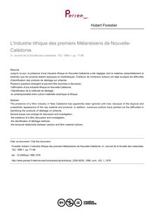L industrie lithique des premiers Mélanésiens de Nouvelle-Calédonie - article ; n°1 ; vol.102, pg 71-89