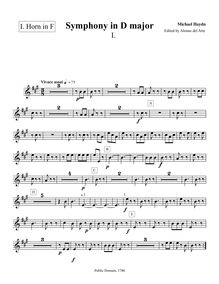 Partition cor 1 (F), Symphony No.32, MH 420, D major, Haydn, Michael