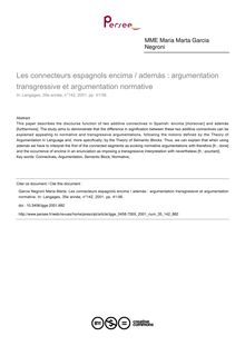 Les connecteurs espagnols encima / además : argumentation transgressive et argumentation normative - article ; n°142 ; vol.35, pg 41-56