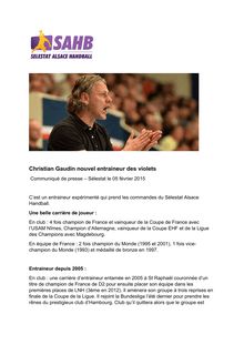 Sélestat Alsace Handball - Christian Gaudin, nouvel entraîneur