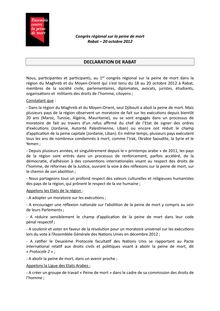 Déclaration finale | Congrès régional sur la peine de mort Rabat – 20 octobre 2012