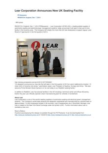 Lear Corporation Announces New UK Seating Facility
