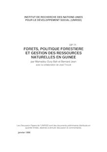 FORETS, POLITIQUE FORESTIERE ET GESTION DES RESSOURCES NATURELLES ...