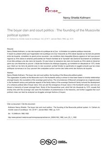 The boyar clan and court politics : The founding of the Muscovite political system - article ; n°1 ; vol.23, pg 5-31