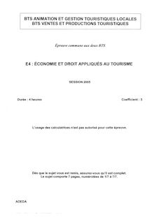 Economie et droit appliqués au tourisme 2005 BTS Animation et gestion touristiques locales