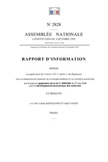 Rapport d information déposé en application de l article 145-7, alinéa 1, du Règlement, sur la mise en application de la loi n° 2009-594 du 27 mai 2009pour le développement économique des outre-mer