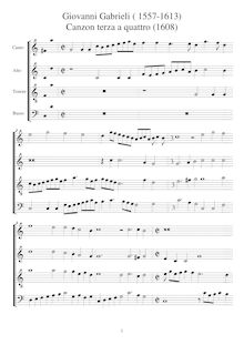 Partition complète pour 4 instruments SATB, Canzoni per sonare con ogni sorte di stromenti