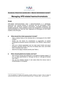 Prise en charge de l hémochromatose liée au gène HFE (hémochromatose de type 1) - Hemochromatosis quick-reference guide english version