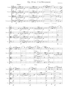 Partition , Allegro, corde quatuor No.1, Op.18/1, F major, Beethoven, Ludwig van