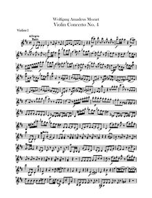 Partition violons I, II, violon Concerto No.4, D major, Mozart, Wolfgang Amadeus