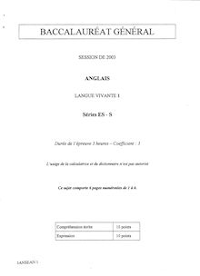 Anglais LV1 2003 Sciences Economiques et Sociales Baccalauréat général