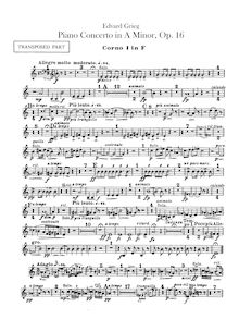 Partition cor 1, 2, 3, 4 (E, E♭)Transposed parties en F, Piano Concerto en A minor, Op.16
