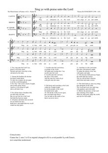 Partition Sing Ye avec Praise unto pour Lord (Psalm 96), pour Whole Booke of Psalmes