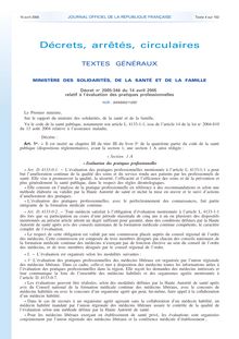 Evaluation et amélioration des pratiques professionnelles en établissement de santé - EPP obligatoire pour tous les médecins : décret du 14/04/05