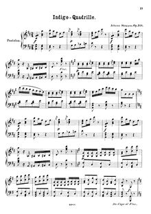 Partition Transcription pour piano solo - complete, Indigo-Quadrille, Op.344