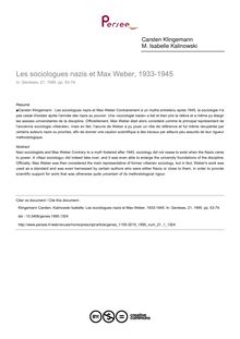 Les sociologues nazis et Max Weber, 1933-1945 - article ; n°1 ; vol.21, pg 53-74