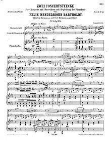 Partition complète, Concert Piece No.1, Op.113, Concertstück für Clarinette und Bassethorn mit Begleitung des Pianoforte: Nr. 1, Op. 113