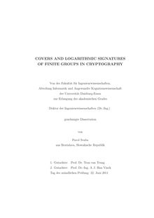 Covers and Logarithmic Signatures of Finite Groups in Cryptography [Elektronische Ressource] / Pavol Svaba. Gutachter: Han Vinck. Betreuer: Trung van Tran