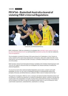 FIBA  : l Australie ne sera pas sanctionnée - Communiqué 