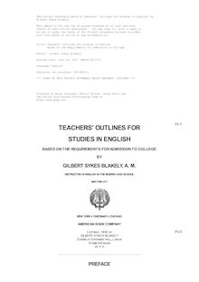 Teachers  Outlines for Studies in English - Based on the Requirements for Admission to College