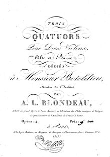 Partition violon 1, 3 corde quatuors, Blondeau, Auguste Louis