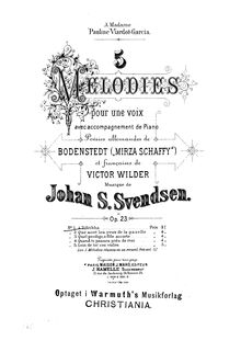 Partition , Zuleikha, 5 Melodies, chansons, Op.23, Svendsen, Johan
