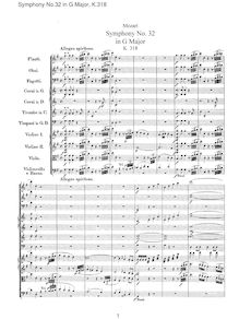 Partition complète, Symphony No.32, Overture, G major, Mozart, Wolfgang Amadeus par Wolfgang Amadeus Mozart