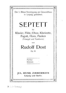 Partition Study Score, Septet, Op.55, Septett für Klavier, Flöte, Oboe, Klarinette, Fagott, Horn und Pauken (Triangle und Tamburin). Op. 55.