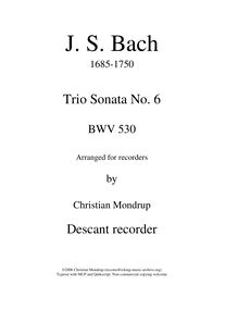 Partition Descant enregistrement , orgue Sonata No.6, Trio Sonata