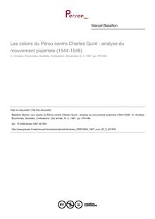 Les colons du Pérou contre Charles Quint : analyse du mouvement pizarriste (1544-1548) - article ; n°3 ; vol.22, pg 479-494