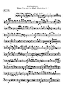 Partition basson 1, 2, Piano Concerto No 1 en G Minor, G Minor, Mendelssohn, Felix