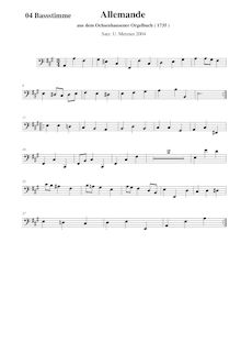 Partition Stimme 4  (basse clef), Allemande 1735, Satz zur Melodie einer Allemande des Ochsenhausener Orgelbuchs