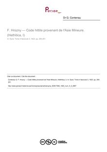 F. Hrozny — Code hittite provenant de l Asie Mineure. (Hethitica, I)  ; n°3 ; vol.4, pg 250-251