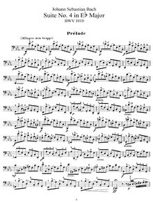 Partition complète, violoncelle  No.4, E♭ major, Bach, Johann Sebastian