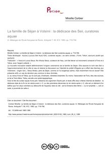 La famille de Séjan à Volsinii : la dédicace des Seii, curatores aquae - article ; n°2 ; vol.95, pg 719-756