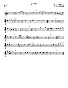 Partition ténor viole de gambe 2, octave aigu clef, Pavan et Galliard pour 5 violes de gambe par Thomas Morley