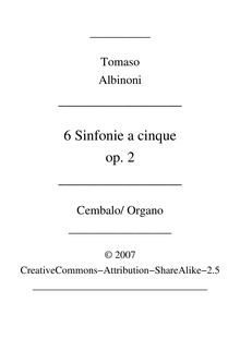 Partition Cembalo ou Organo (realization), Sei Sinfonie e Sei concerts a Cinque, Op.2