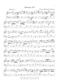 Partition , Sonata en B-flat major, 12 clavecin sonates ou , Roman, Johan Helmich