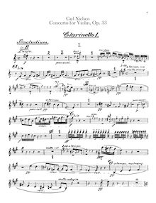 Partition clarinette 1, 2 (en B♭), violon Concerto, Op.33, Nielsen, Carl
