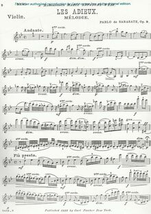 Partition de violon, Les Adieux, Op.9, Sarasate, Pablo de