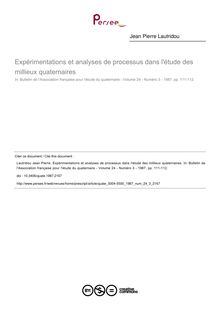 Expérimentations et analyses de processus dans l étude des millieux quaternaires - article ; n°3 ; vol.24, pg 111-112