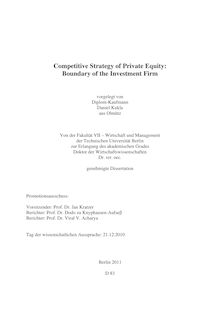 Competitive strategy of private equity [Elektronische Ressource] : boundary of the investment firm / vorgelegt von Daniel Kukla