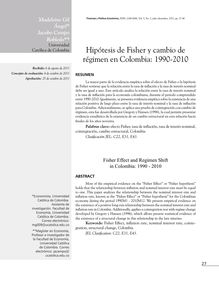 Hipótesis de Fisher y cambio de régimen en Colombia: 1990-2010 (Fisher Effect and Regimen Shift in Colombia: 1990 - 2010)