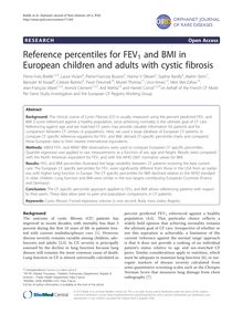 Reference percentiles for FEV1 and BMI in European children and adults with cystic fibrosis