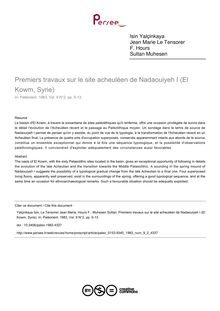 Premiers travaux sur le site acheuléen de Nadaouiyeh I (El Kowm, Syrie) - article ; n°2 ; vol.9, pg 5-13
