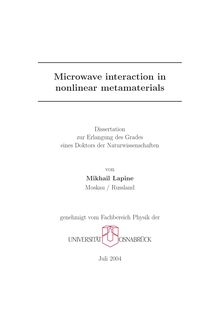 Microwave interaction in nonlinear metamaterials [Elektronische Ressource] / von Mikhail Lapine