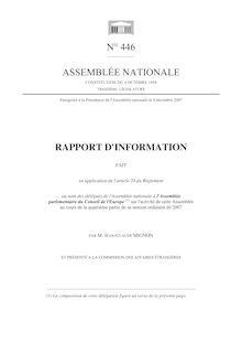 Rapport d information fait en application de l article 29 du Règlement au nom des délégués de l Assemblée nationale à l Assemblée parlementaire du Conseil de l Europe sur l activité de cette Assemblée au cours de la quatrième partie de sa session ordinaire de 2007
